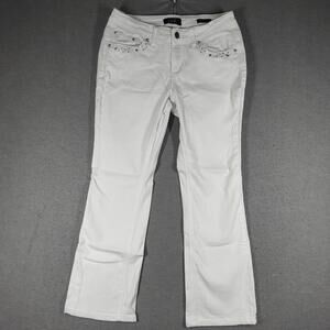 Earl Jeans Womens 8P White Slim Boot Stretch Denim Rhinestone Pocket Pants